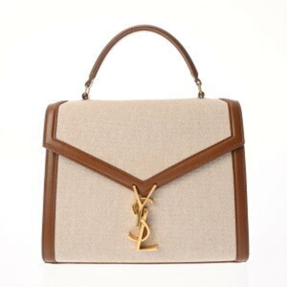 Saint Laurent Cassandra Top Handle Shoulder Bag Brown Canvas Leather